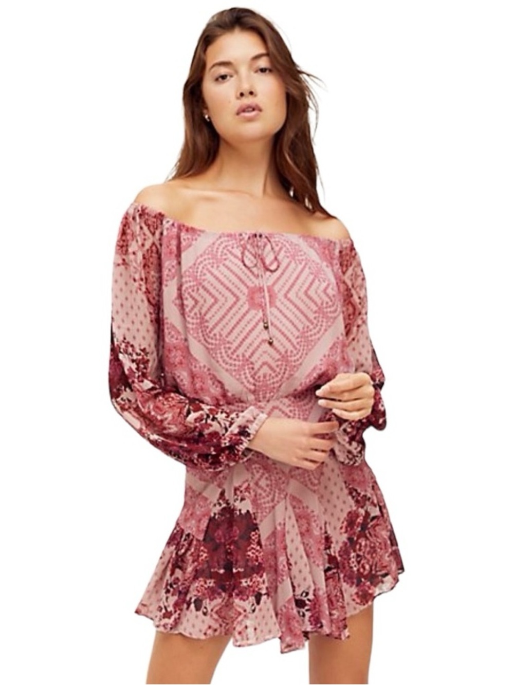 Free People Seven Wonders Mini Dress Dusty Rose Paisley Open Back Size M
